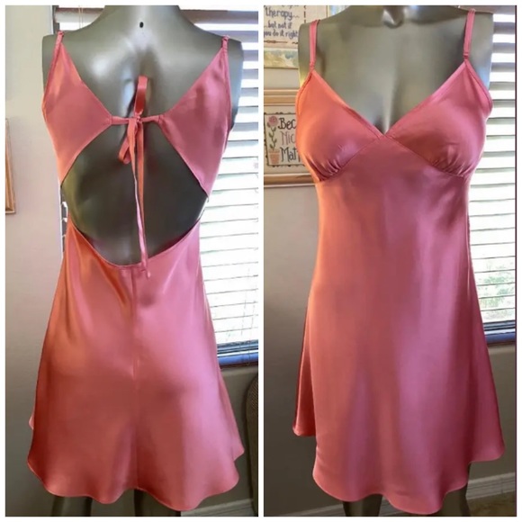 Vintage Y2K 100% Silk Slip Dress Backless Silk Dress Satin Slip Dress Tie Back S - Picture 7 of 12